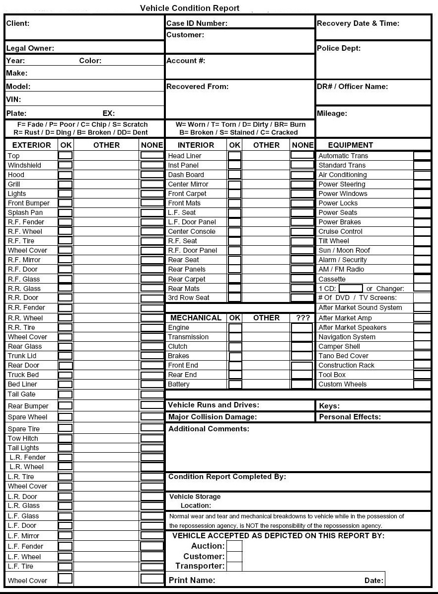 Repossession Condition Report